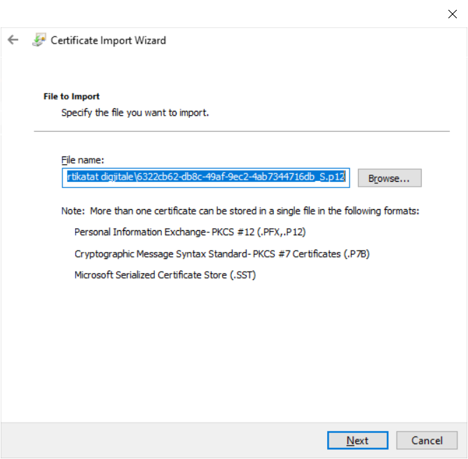 Fig.2.9: Vazhdimi me importim të certifikatës
