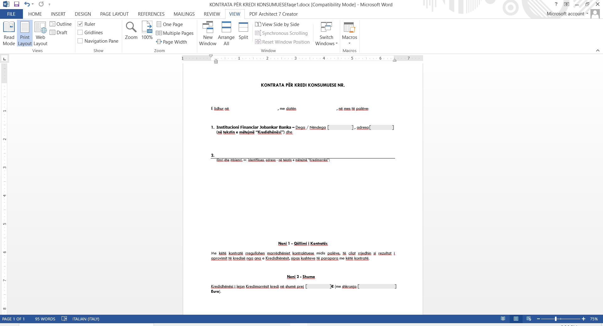 Fig.4.1: Krijimi i kontratës në MS Word doc.